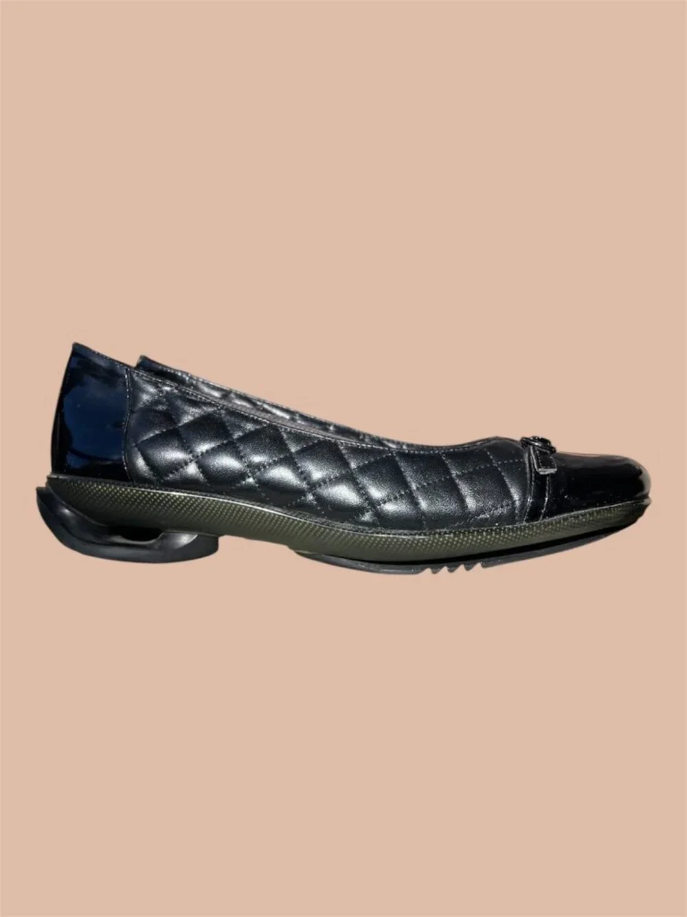ASGI Quilted Cap Toe Black Leather Comfort Flats